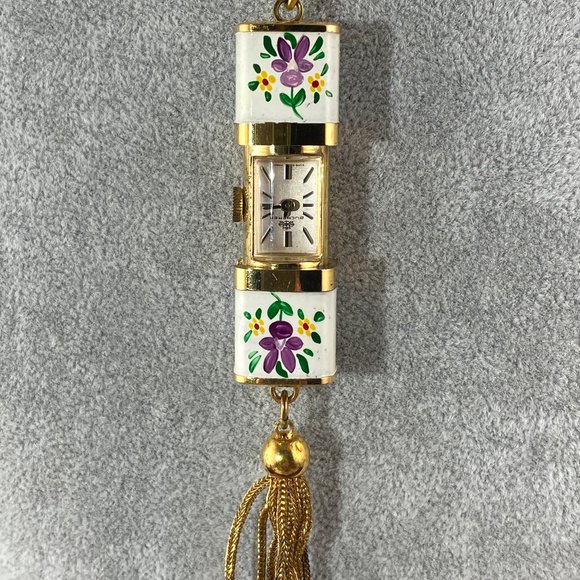 Vintage Bucherer Swiss Made Peek a Boo or Slide Watch with 30 inc  Necklace - Picture 1 of 13